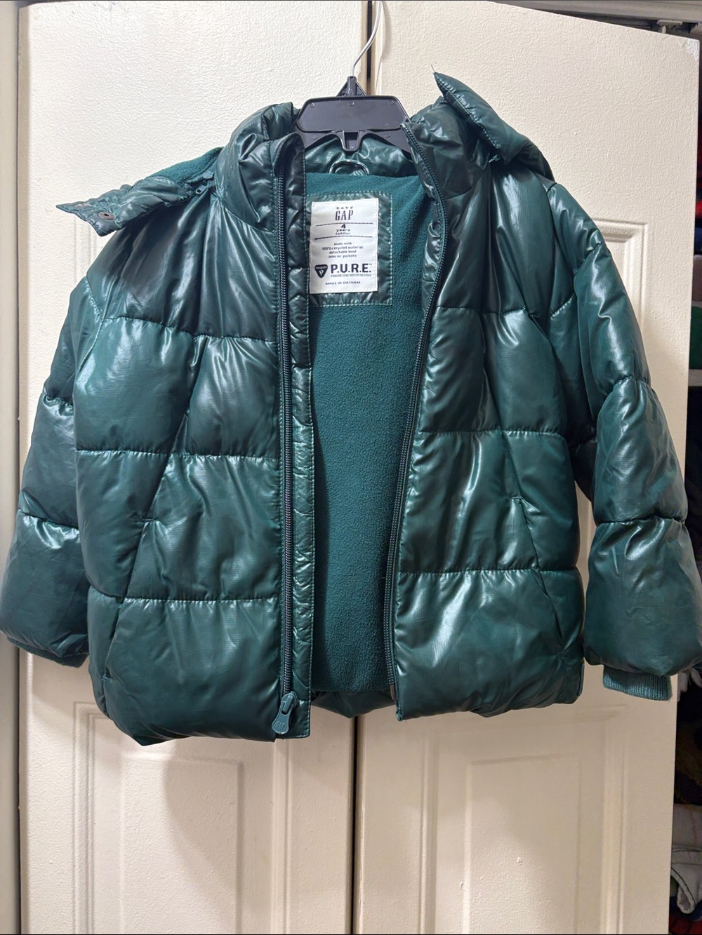 GAP Kids Teal Green Puffer Jacket with High Collar